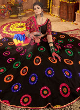 Black Mirror Work Navratri Chaniya Choli with 8M Flair – 2025 Garba Collection | Gunj Fashion